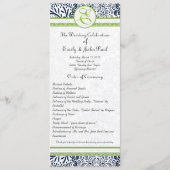 Navy Apple Green Grey Tortelduifjes Wedding Progra Programmakaart (Voorkant)