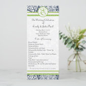 Navy Apple Green Grey Tortelduifjes Wedding Progra Programmakaart (Staand voorkant)