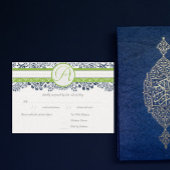 Navy Apple Groen Grijs Tortelduifjes Bruiloft RSVP