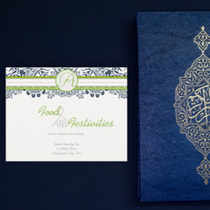 Navy Apple Groen Grijs Tortelduifjes Receptie Kaar Informatiekaartje