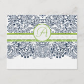 Navy Apple Groen Grijs Tortelduifjes Receptie Kaar Informatiekaartje (Voorkant)