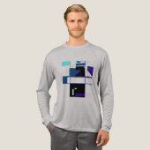 Navy Aqua, Black Patchwork Geometrische MCM-look Tri-Blend Shirt (Voorkant)