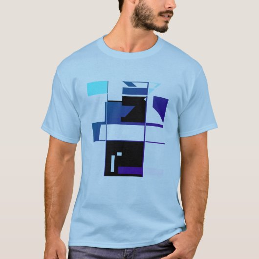 Navy Aqua Black Patchwork MCM-geïnspireerde geomet T-shirt (Voorkant)