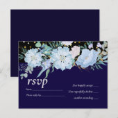 Navy Aqua Blue Floral Wedding Budget Uitnodiging Briefkaart (Voorkant / Achterkant)