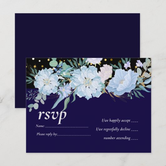 Navy Aqua Blue Floral Wedding Budget Uitnodiging Briefkaart (Voorkant / Achterkant)