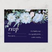 Navy Aqua Blue Floral Wedding Budget Uitnodiging Briefkaart (Voorkant)