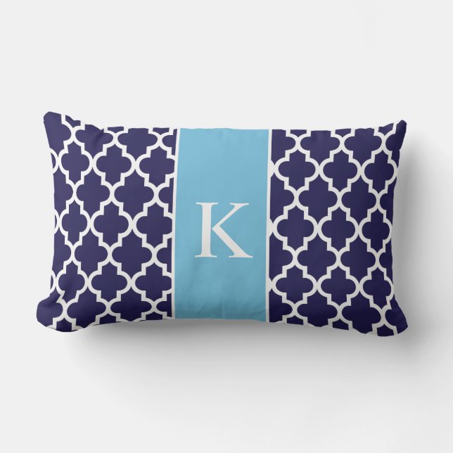 Navy Aqua Blue Moroccan Custom Monogram Kussen (Voorkant)
