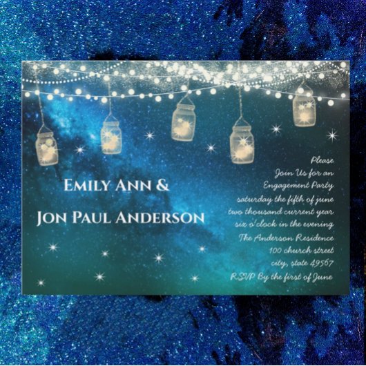 Navy Aqua Blue Opulence Mason Jar Engagement Party Kaart