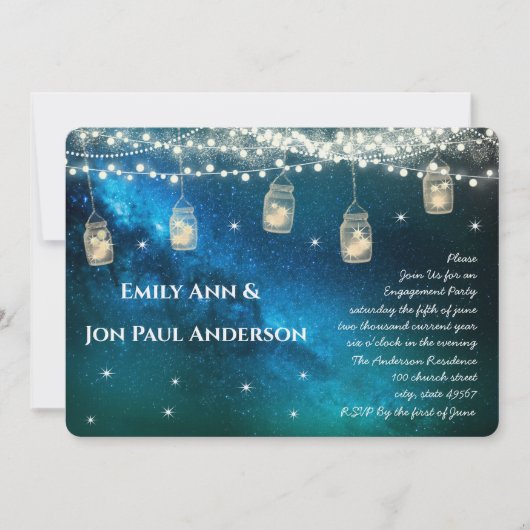 Navy Aqua Blue Opulence Mason Jar Engagement Party Kaart (Voorkant)