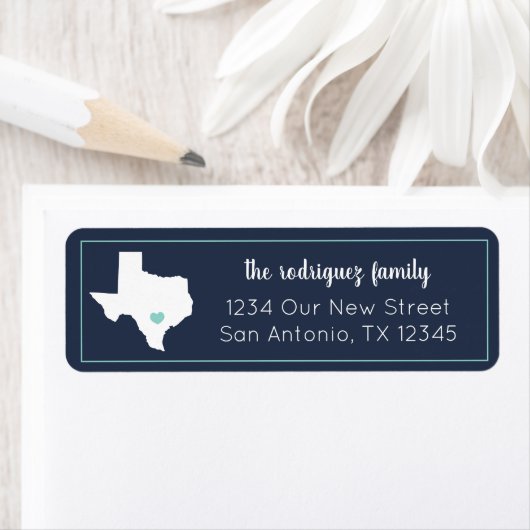 Navy & Aqua Home Sweet Home - Texas Moving Etiket (Insitu)