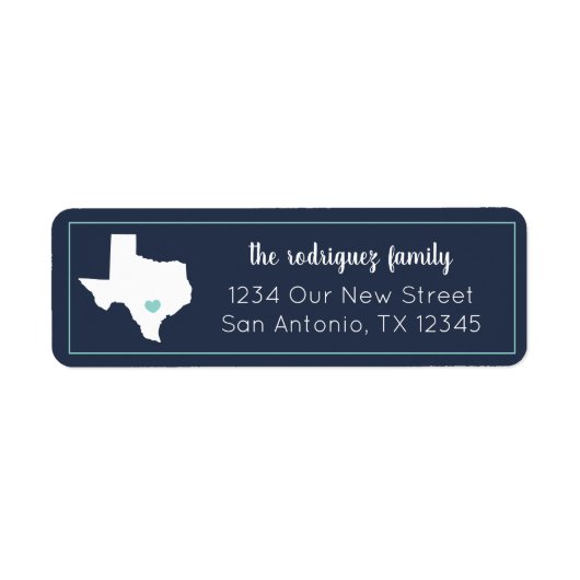 Navy & Aqua Home Sweet Home - Texas Moving Etiket (Voorkant)