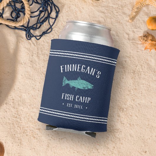 Navy & Aqua Rustic Vist Cabin op maat Blikjeskoeler