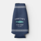 Navy & Aqua Rustic Vist Cabin op maat Flesjeskoeler (Voorkant)