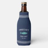 Navy & Aqua Rustic Vist Cabin op maat Flesjeskoeler (Fles Voorkant)
