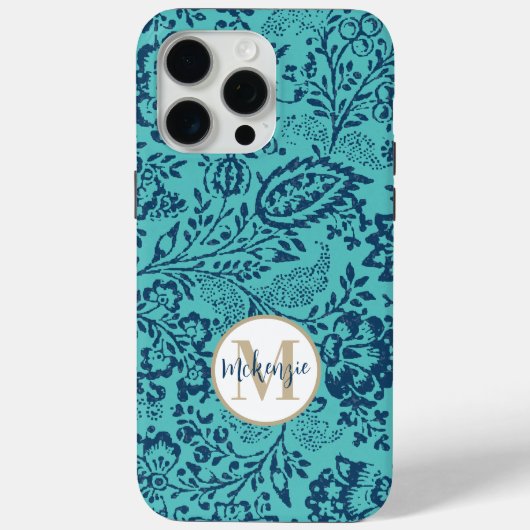 Navy Aqua Yellow Damask Personaliseer iPhone Case-Mate iPhone Case (Achterkant)