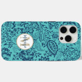 Navy Aqua Yellow Damask Personaliseer iPhone Case-Mate iPhone Case (Achterkant (horizontaal))