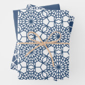 Navy Arabesque Geometric Pattern Inpakpapier Vel (In situ)