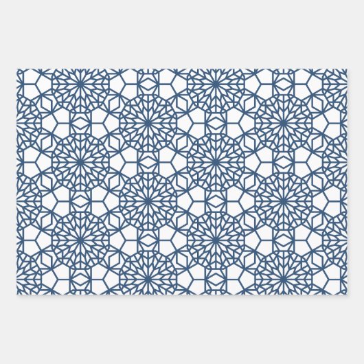 Navy Arabesque Geometric Pattern Inpakpapier Vel (Voorkant)