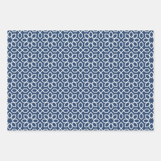 Navy Arabic Geometric Pattern Inpakpapier Vel (Voorkant 2)