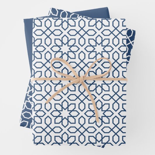 Navy Arabic Geometric Pattern Inpakpapier Vel (In situ)