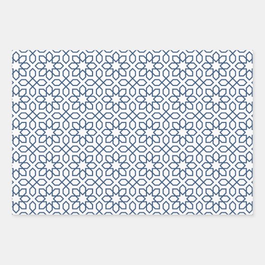 Navy Arabic Geometric Pattern Inpakpapier Vel (Voorkant)