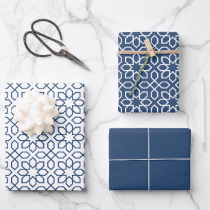 Navy Arabic Geometric Pattern Inpakpapier Vel