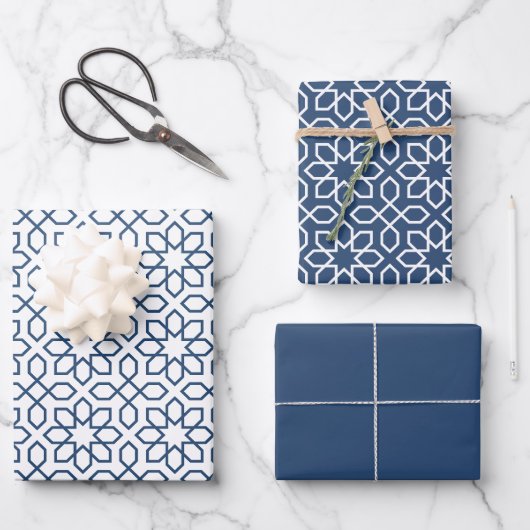 Navy Arabic Geometric Pattern Inpakpapier Vel (Voorkant)