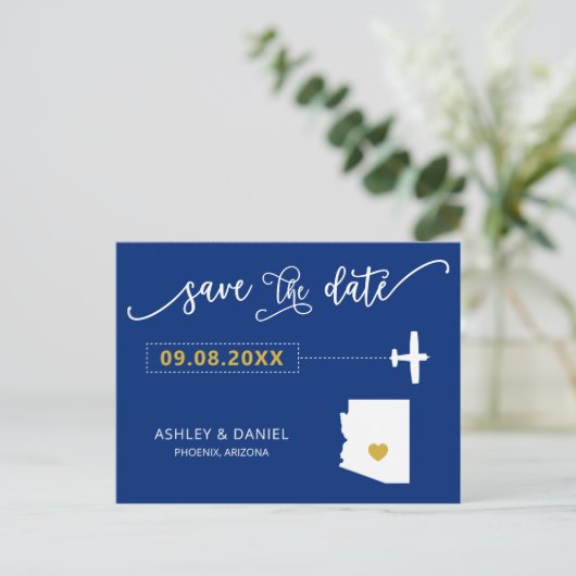 Navy Arizona Wedding Save the Date Map Briefkaart (Staand voorkant)