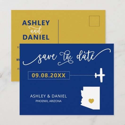 Navy Arizona Wedding Save the Date Map Briefkaart (Voorkant / Achterkant)