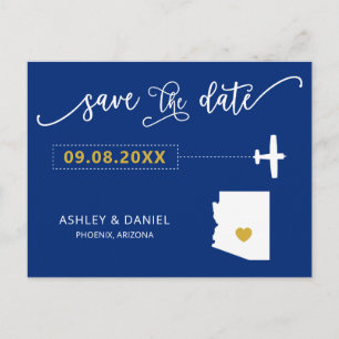 Navy Arizona Wedding Save the Date Map Briefkaart