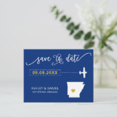 Navy Arkansas Wedding Save the Date Map Briefkaart (Staand voorkant)