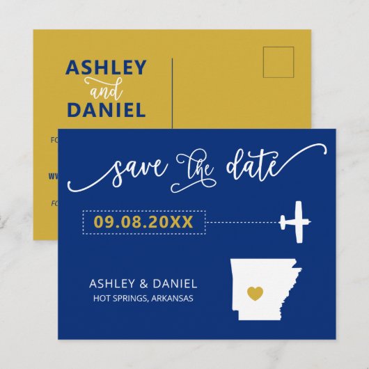 Navy Arkansas Wedding Save the Date Map Briefkaart (Voorkant / Achterkant)