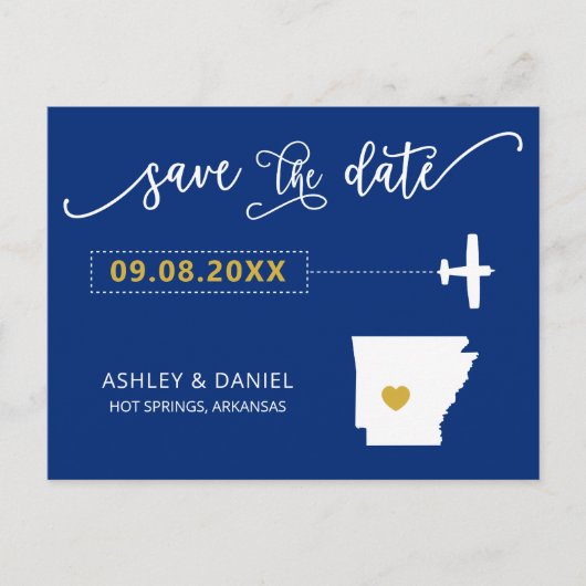 Navy Arkansas Wedding Save the Date Map Briefkaart (Voorkant)