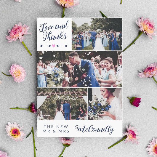 Navy Arrow Photo Collage Love & Bedankt Wedding