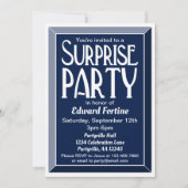 Navy Art Deco Foto Birthday Surprise Party Kaart (Voorkant)