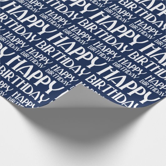 Navy Art Deco Happy Birthday Cadeaupapier (Hoek)