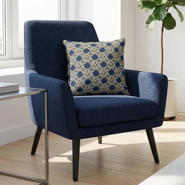 Navy Art Deco Interlaced Rope Pattern Kussen (Creator heeft geüpload)