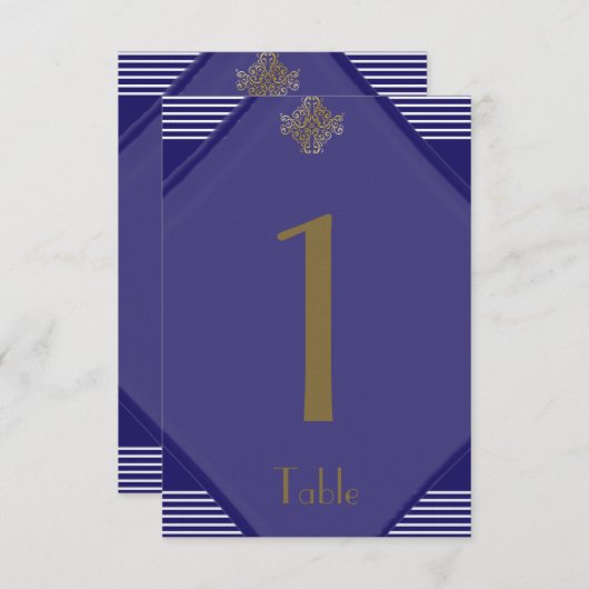 Navy Art Deco Posh Trouwtafel nummer Kaart (Voorkant / Achterkant)