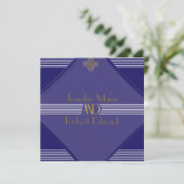 Navy Art Deco Posh Wedding Invitation Kaart (Staand voorkant)