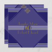 Navy Art Deco Posh Wedding Invitation Kaart (Voorkant / Achterkant)