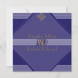 Navy Art Deco Posh Wedding Invitation Kaart