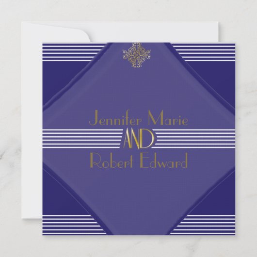 Navy Art Deco Posh Wedding Invitation Kaart (Voorkant)
