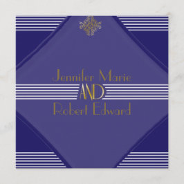 Navy Art Deco Posh Wedding Invitation Kaart