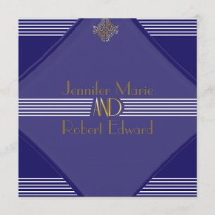 Navy Art Deco Posh Wedding Invitation Kaart