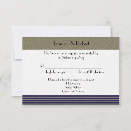 Navy Art Deco Posh Wedding Response Card RSVP Kaartje (Voorkant)