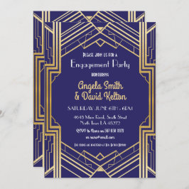 Navy Art Deco Verloving Nodig Gatsby 1920 uit Kaart