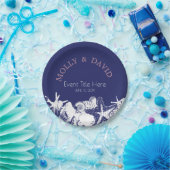Navy Artsy Beach Seashells gepersonaliseerde parti Papieren Bordje (Feest)