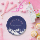 Navy Artsy Beach Seashells gepersonaliseerde parti Papieren Bordje (Feest)