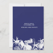 Navy Artsy Seashells String Lights Beach Weddensch Kaart (Achterkant)