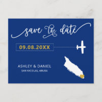 Navy Aruba Wedding Save the Date Map Briefkaart